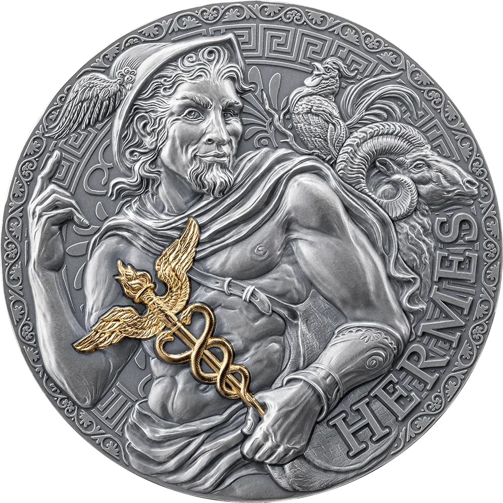 Монета "Гермес", 2024 г., Серебро, 93,3 гр., проба 999, КАМЕРУН