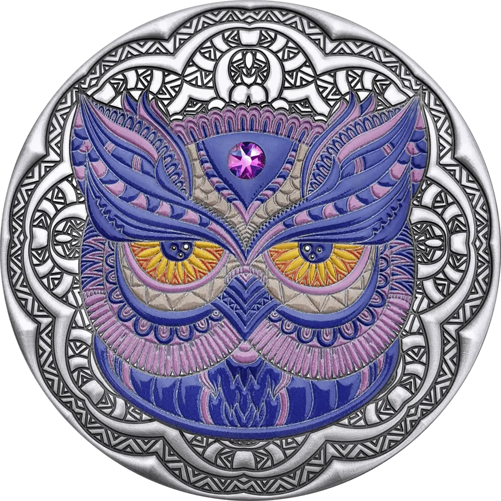 Монета "Сова. Mandala Art", 2020 г., Серебро, 62,2 гр., проба 999, НИУЭ