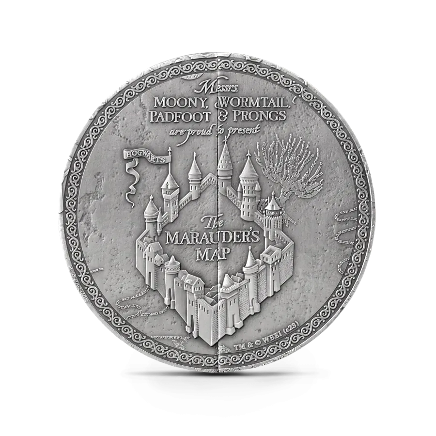 Монета "Карта Мародеров. Гарри Поттер", 2024 г., Серебро, 155,5 гр., проба 999, САМОА