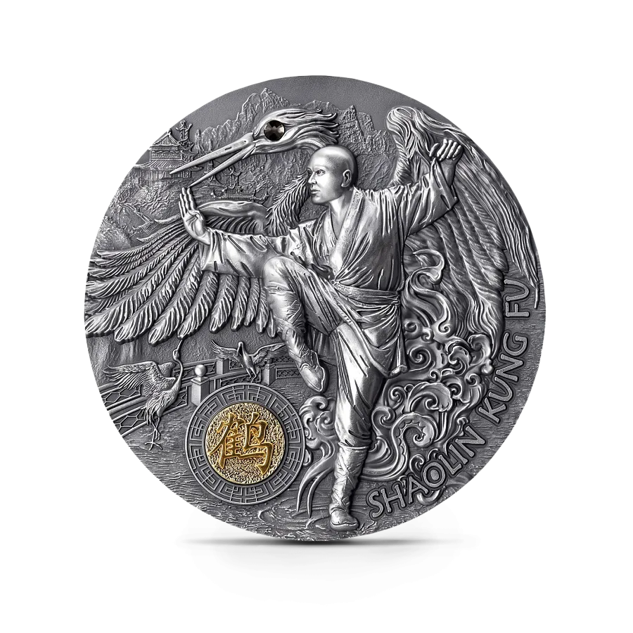 Монета "Шаолинь Кунг Фу Стиль Журавля",  2022 г., Серебро, 62,2 гр., проба 999, НИУЭ