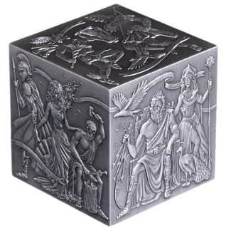Монета "Греческие боги. 3D куб", 2025 г., Серебро, 1 000 гр., проба 999, БУРУНДИ