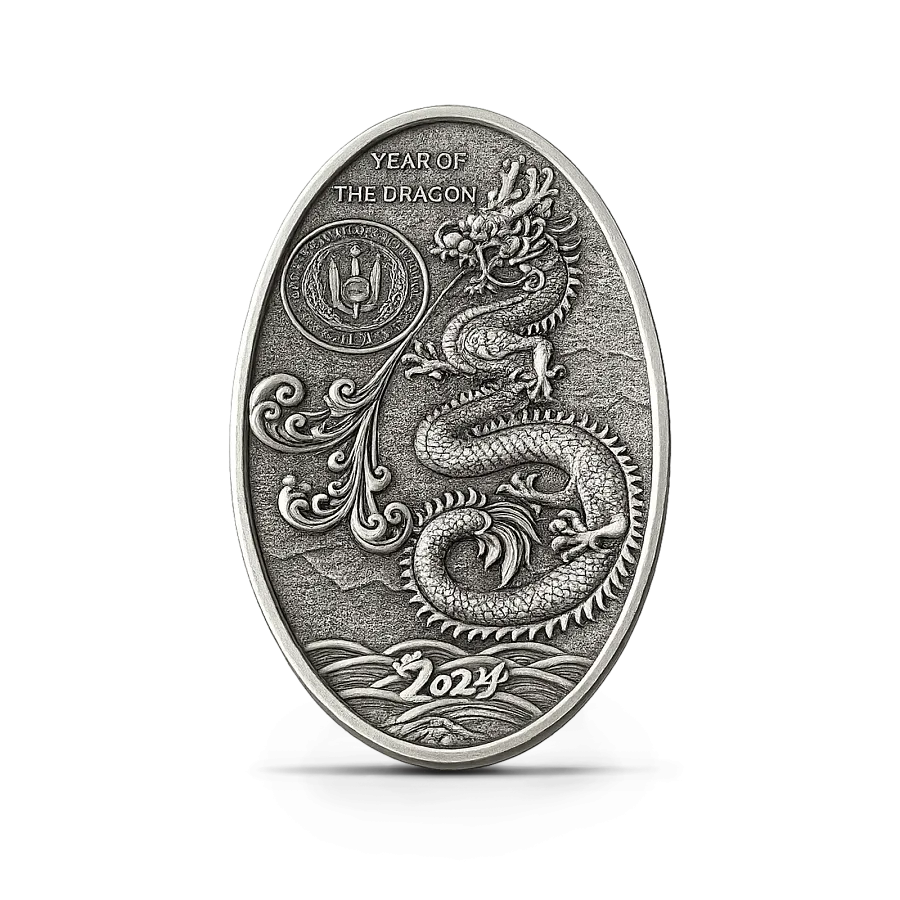 Монета "Яйцо дракона",  2024 г., Серебро, 155,5 гр., проба 999, ДЖИБУТИ