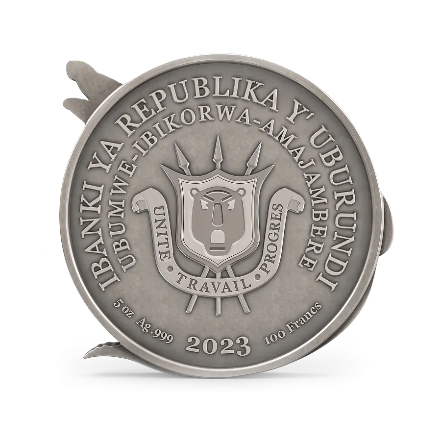 Монета "Крокодил",  2023 г., Серебро, 155,5 гр., проба 999, БУРУНДИ