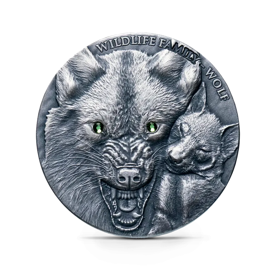 Монета "Семьи дикой природы - Волк", 2017 г., Серебро, 31,1 гр., проба 999, НИУЭ
