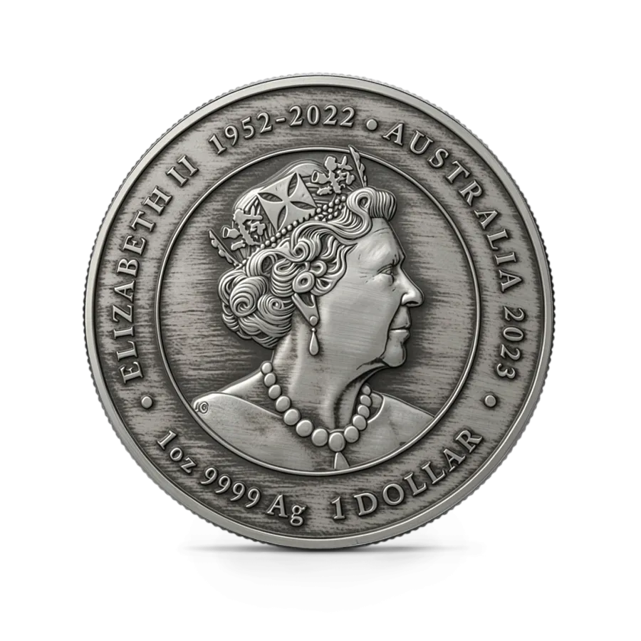 Монета "Дракон и карп (Antique)", 2023 г., Серебро, 31,1 гр., проба 9999, АВСТРАЛИЯ