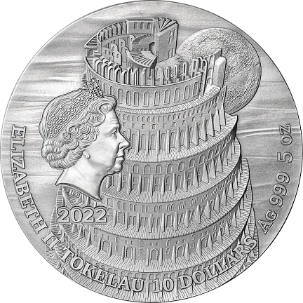 Монета "Вавилонская Башня", 2022 г., Серебро, 155,5 гр., проба 999, ТОКЕЛАУ