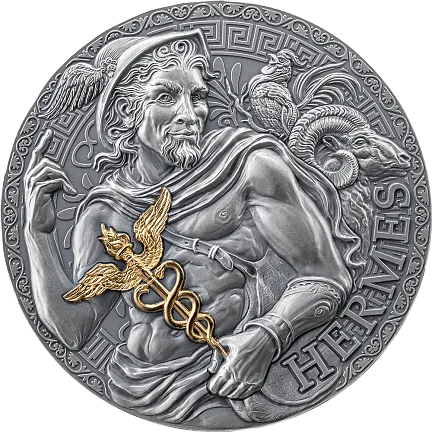 Монета "Гермес", 2024 г., Серебро, 93,3 гр., проба 999, КАМЕРУН