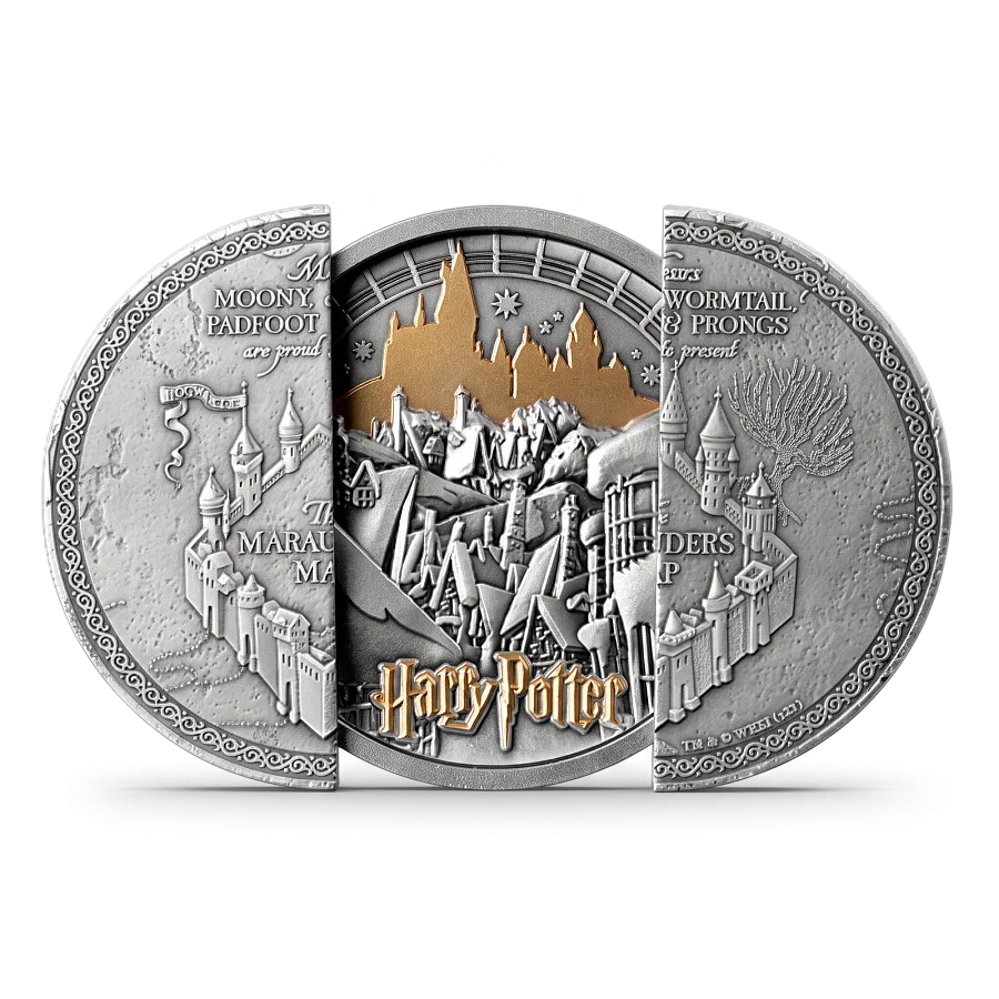 Монета "Карта Мародеров. Гарри Поттер", 2024 г., Серебро, 155,5 гр., проба 999, САМОА