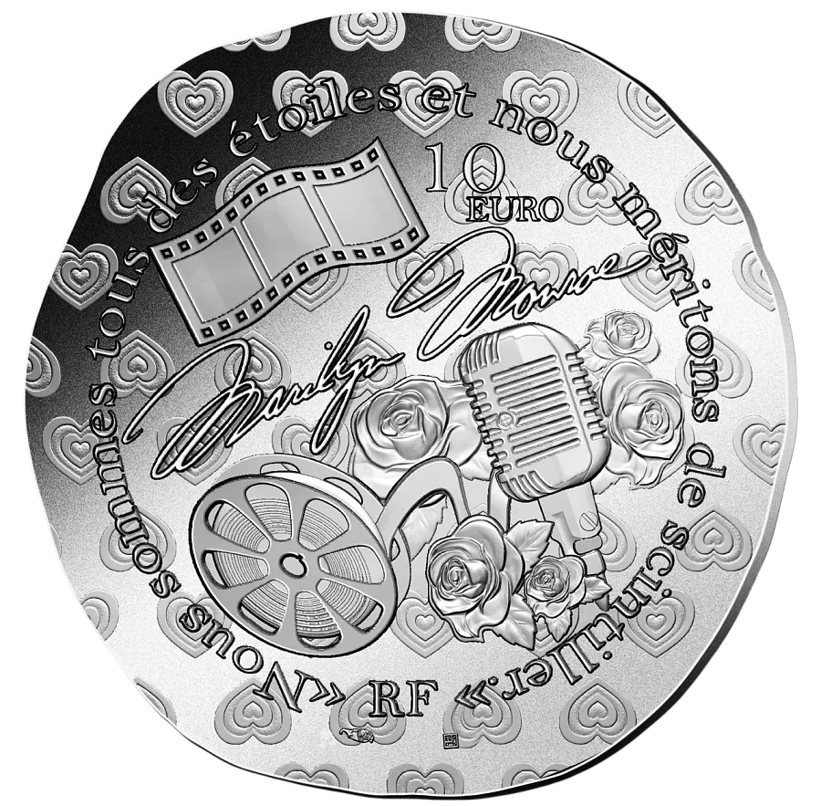 Монета "100-летие Мэрилин Монро", 2026 г., Серебро, 22,2 гр., проба 999, ФРАНЦИЯ