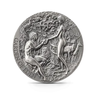 Монета "Райский Сад", 2023 г., Серебро, 62,2 гр., проба 999, КАМЕРУН