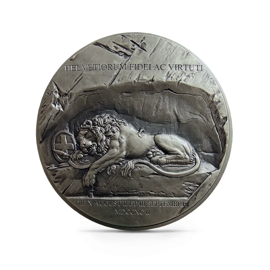 Монета "Печальный лев Люцерна", 2023 г., Серебро, 31,1 гр., проба 999, КАМЕРУН