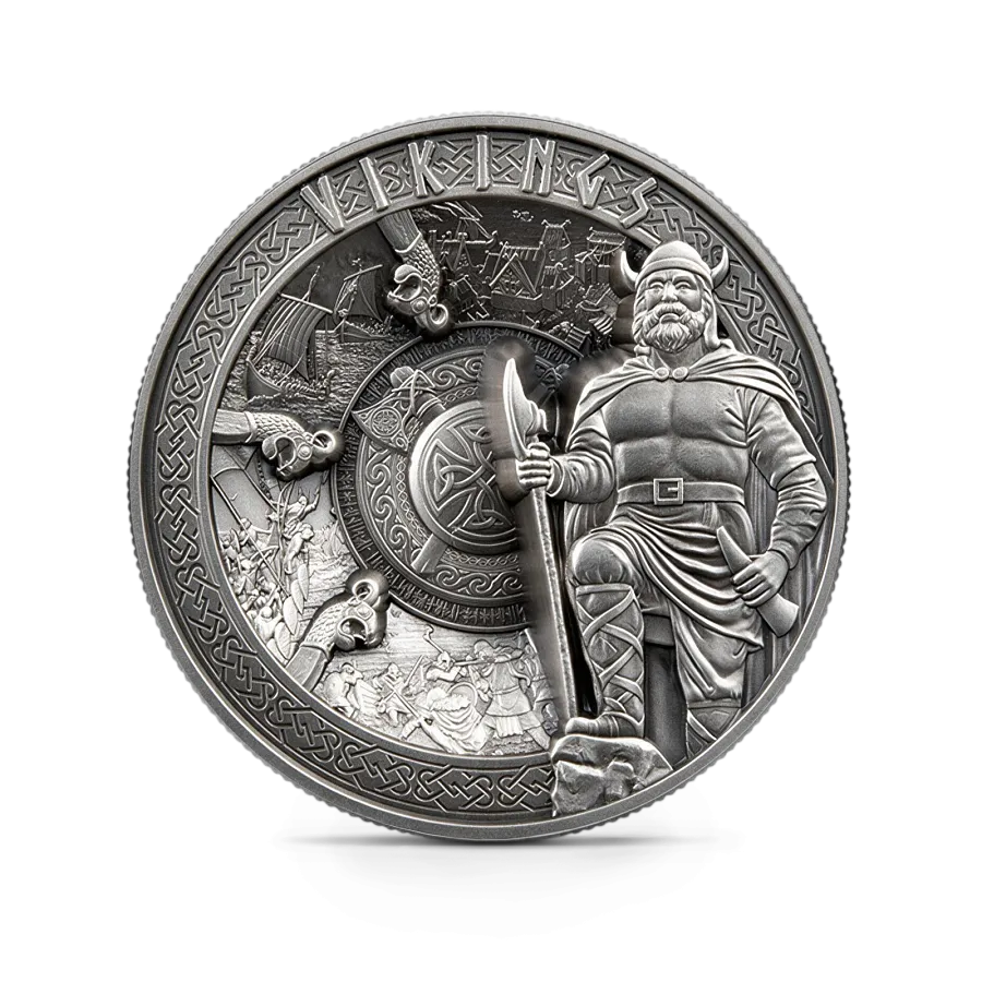 Монета "Викинги ", 2023 г., Серебро, 1 000 гр., проба 999, САМОА