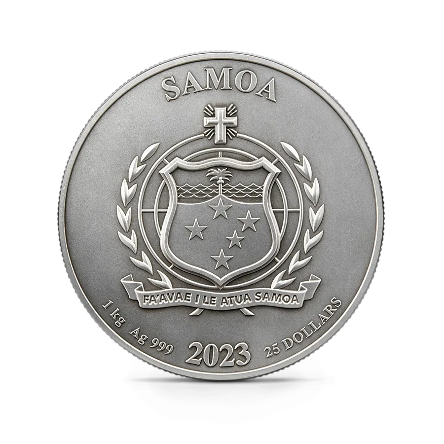 Монета "Викинги ", 2023 г., Серебро, 1 000 гр., проба 999, САМОА