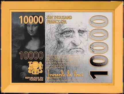 Монета "Мона Лиза. Леонардо да Винчи", 2022 г., Серебро, 62,2 гр., проба 999, ЧАД