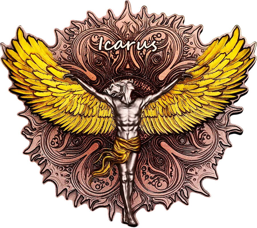 Монета "Икар", 2025 г., Серебро, 62,2 гр., проба 999, КАМЕРУН