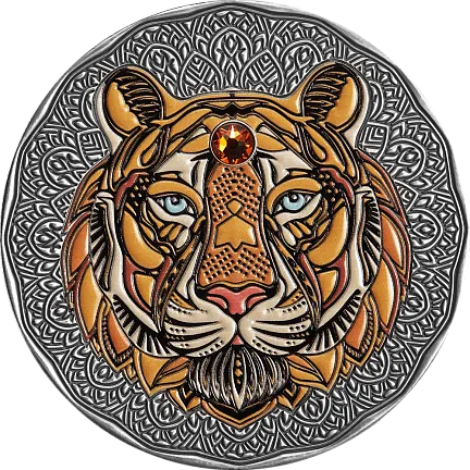 Монета "Тигр. Mandala Art", 2022 г., Серебро, 62,2 гр., проба 999, НИУЭ
